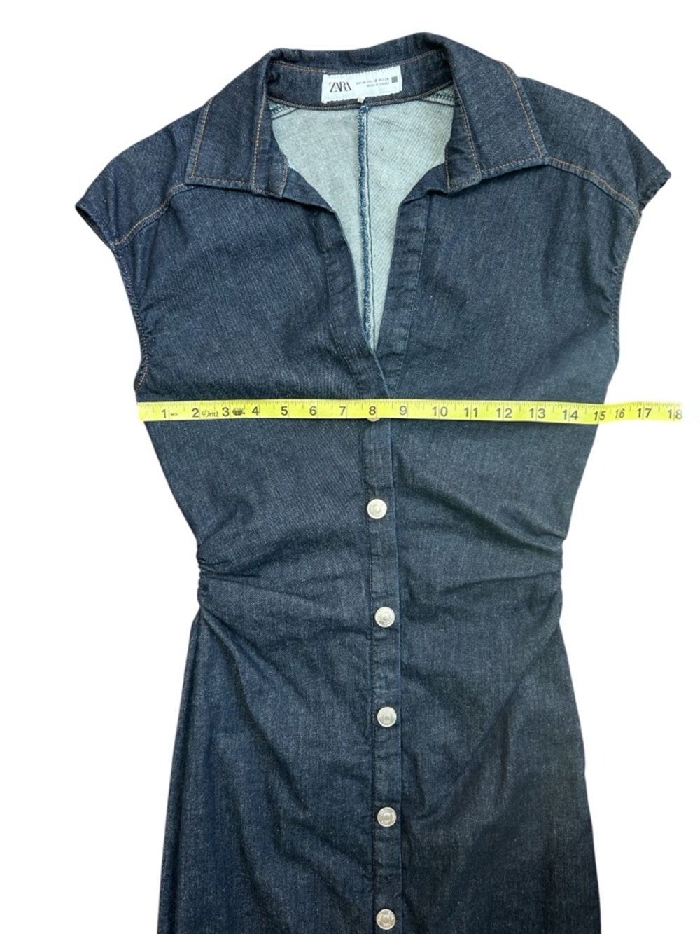 Zara Denim Ruched Midi Dress size XS - Picture 7 of 8